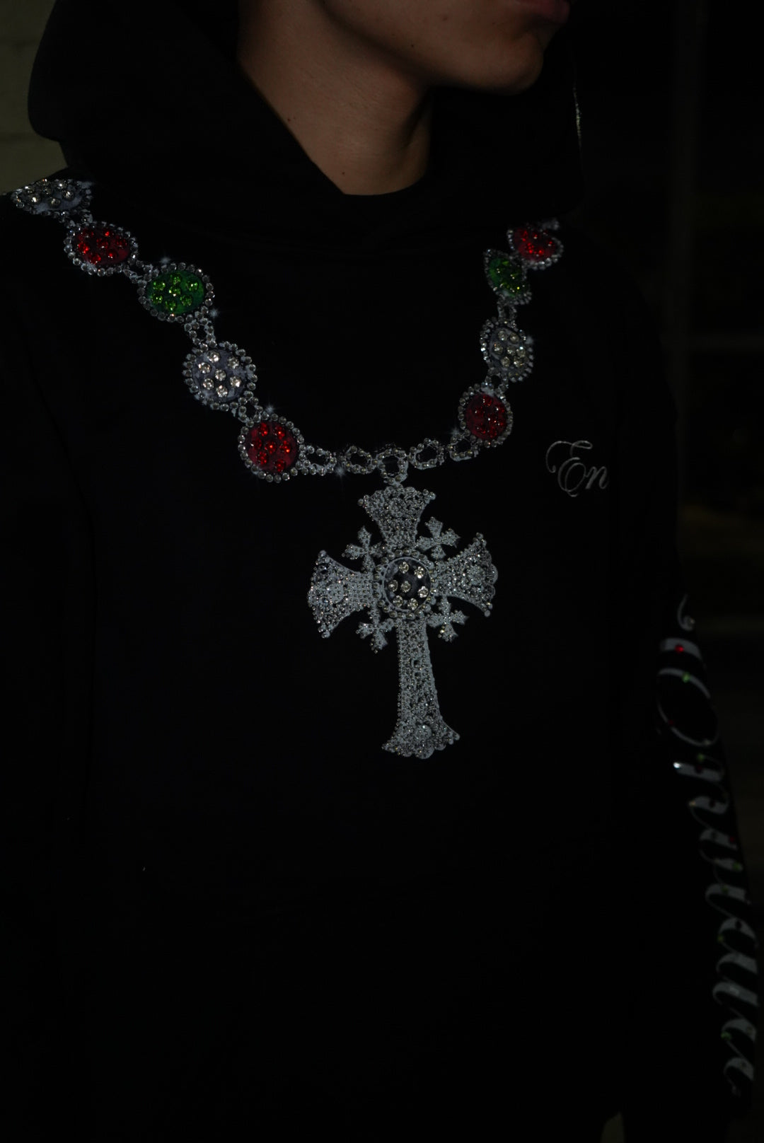 ENVIDIA CHAIN RHINESTONE HOODIE